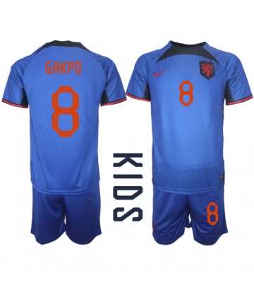 Lacne Dětský Futbalové dres Holandsko Cody Gakpo #8 MS 2022 Krátky Rukáv - Preč (+ trenírky)